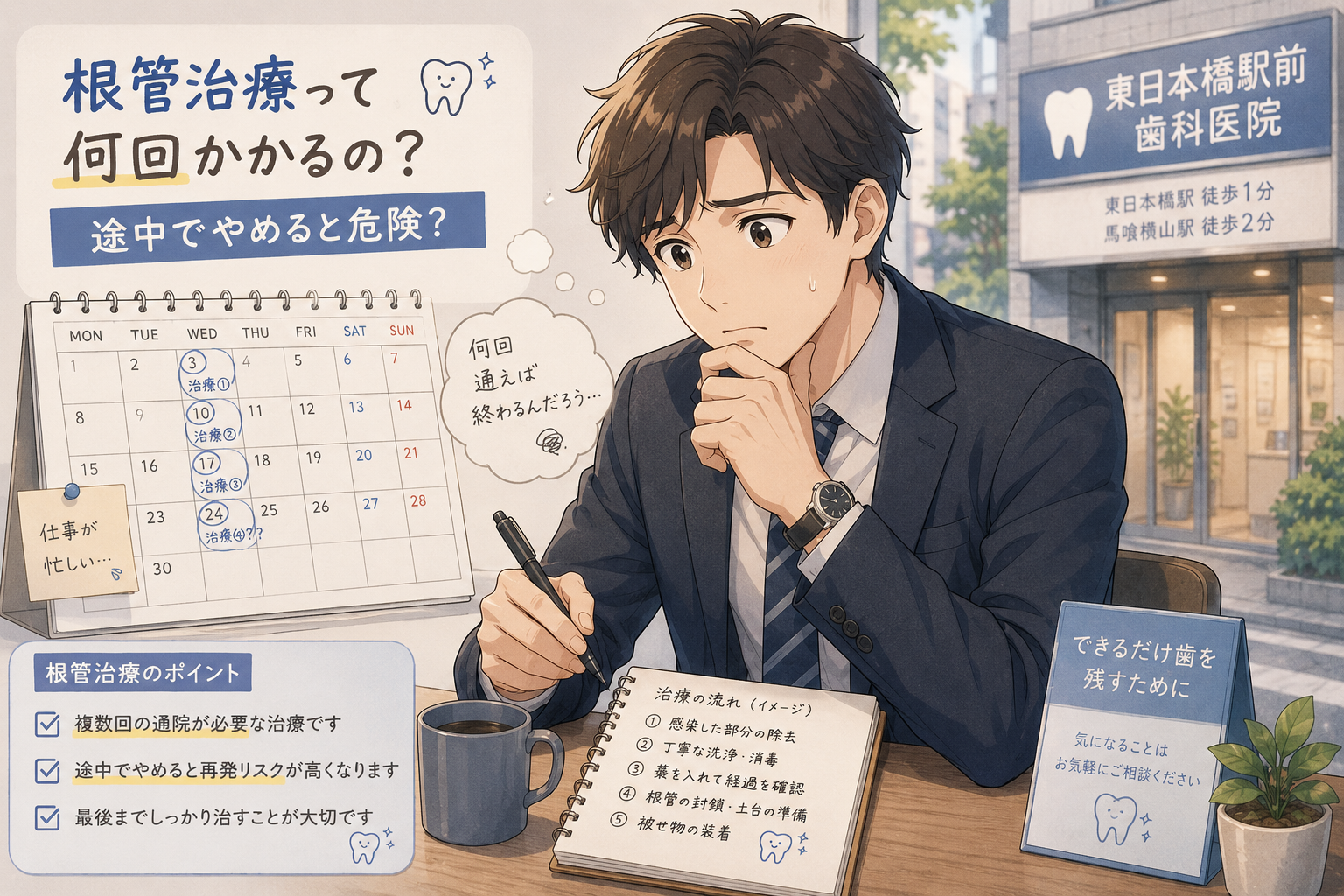 根管治療って何回かかるの？途中でやめると危険？