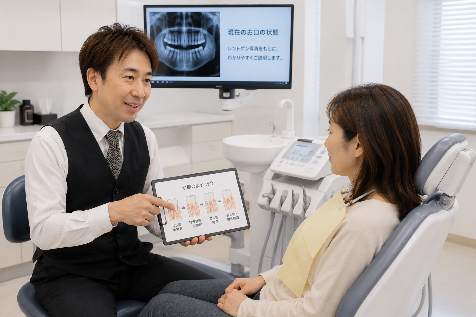治療前に説明を受ける患者様と歯科医師